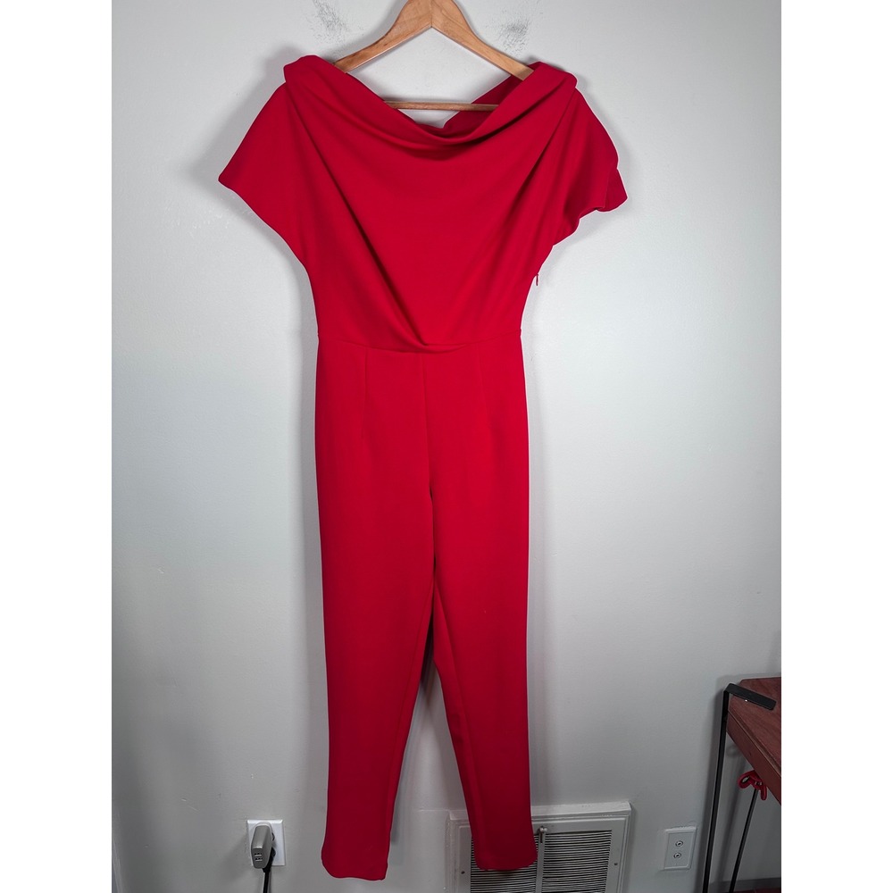 Alexia Admor Draped Off Shoulder Jumpsuit Womens XS Red Elegant Cocktail holiday - Picture 2 of 8